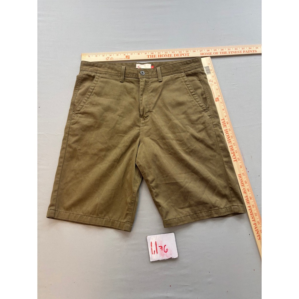 FW Mens Chino Shorts Size 32 Olive Green Khaki Flat Front Twill Casual Summer